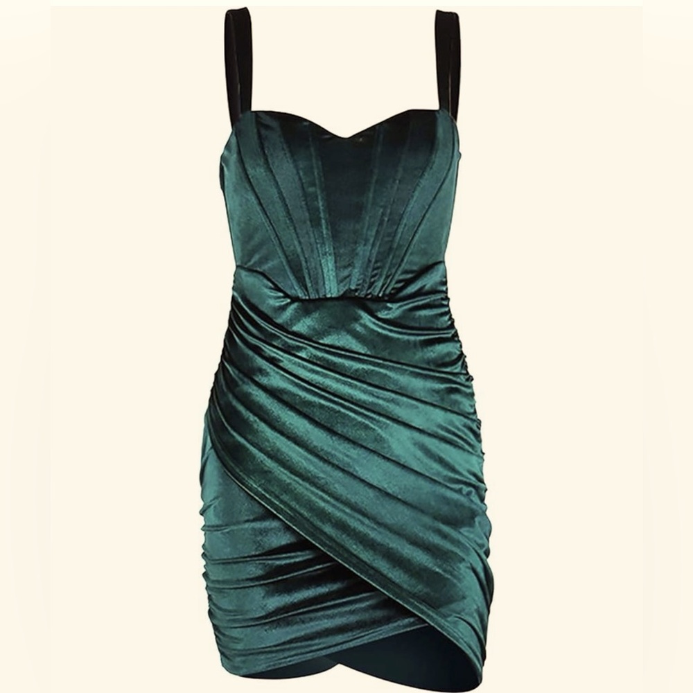 BodyCon Stretchy Velvet Ruched Mini Dress Size XS